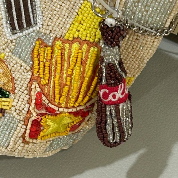 Food Pizza Burger Coke Fries Hotdog Beaded Bag Handcrafted in India NWT Viral - Picture 3 of 8